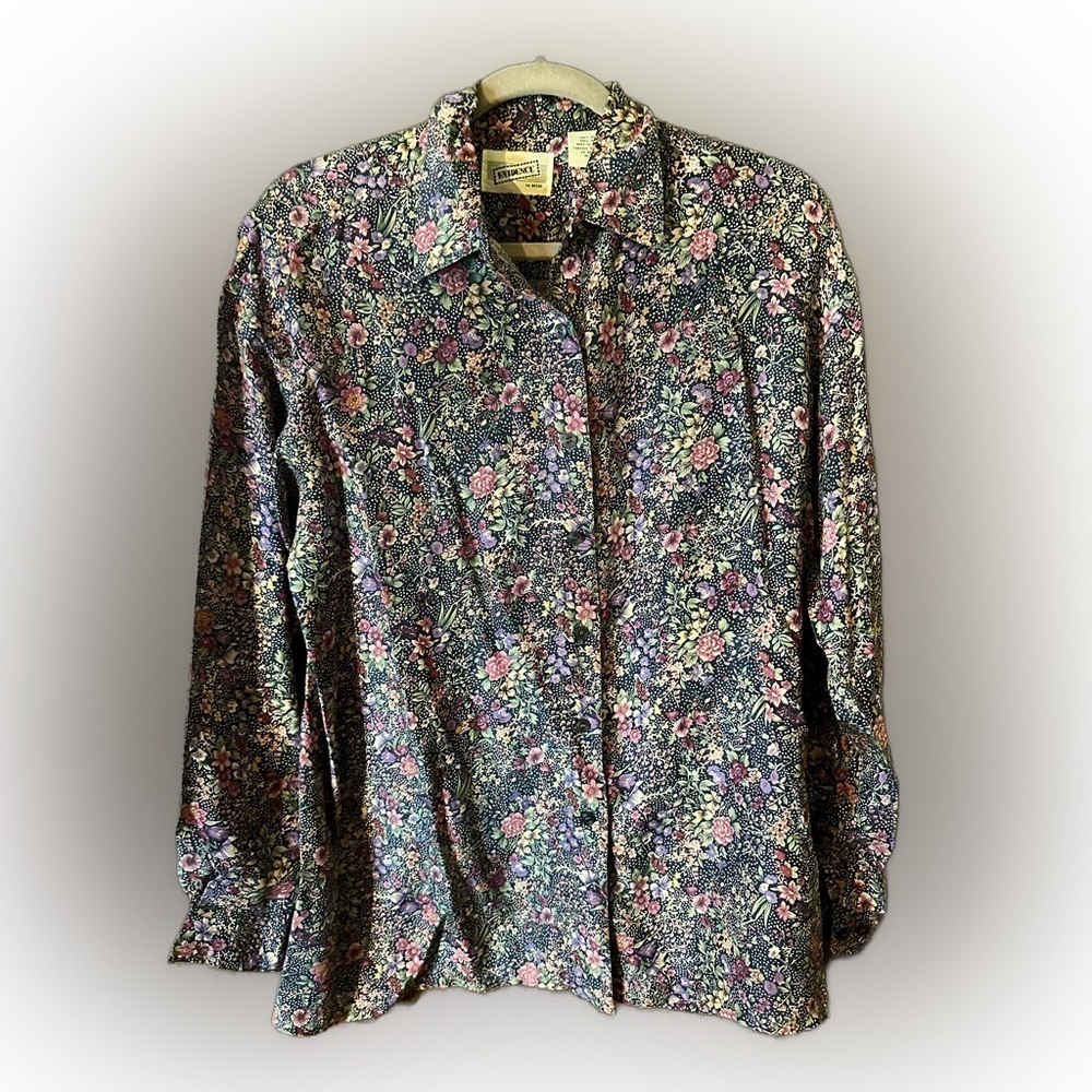 Evidence Women’s 100% Silk Multi-colour Small Floral Button Blouse Sz M